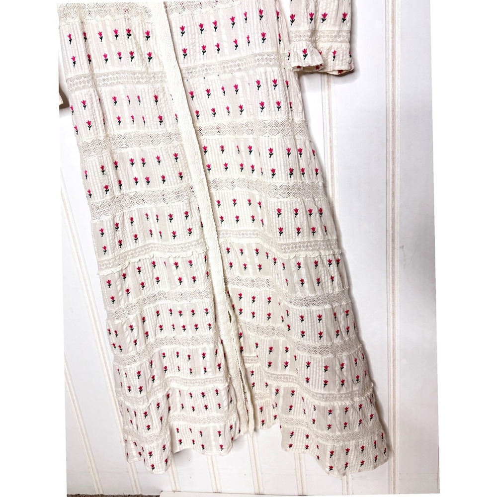 LoveShackFancy Fabiana White Floral Embroidered Lace Cotton Maxi Dress Size 4 - Picture 5 of 10